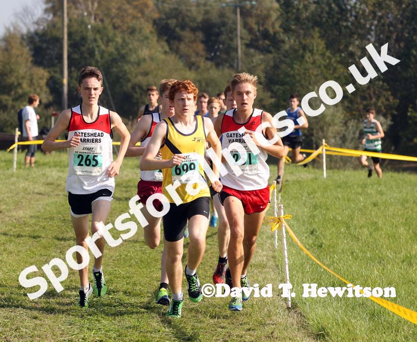 James Cripwell (Gateshead), Liam Emmett (Jarrow) and Joe Armstrong (Gateshead) lead the under-17s, Sherman Cup, Hedley Farm, Tanfield,  County Durham.